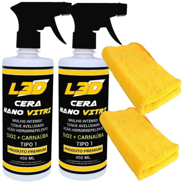 2 Ceras Automotiva Vitrificadora L3D Com 2 Flanelas De Microfibra Automotiva