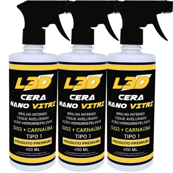 3 Cera Automotiva Vitrificadora Nano Vitri L3D Facil Aplicação  Brilho intenso e Super Proteção