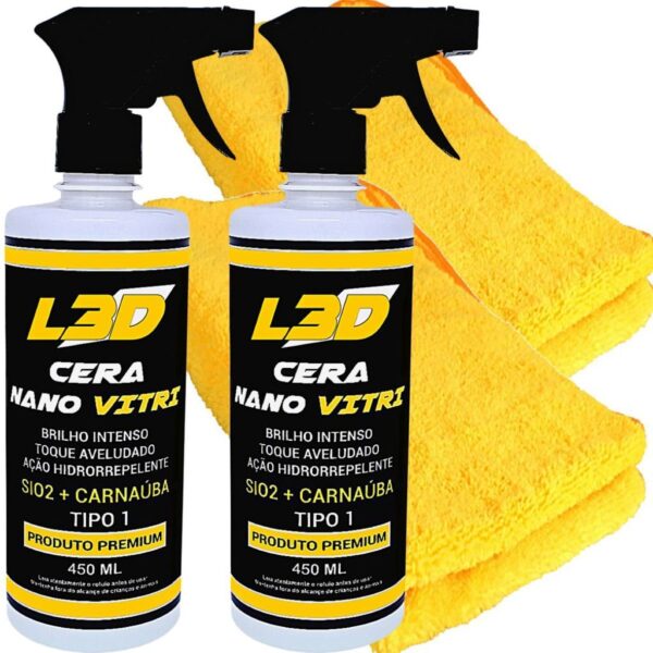 2 Ceras Vitrificadora L3D Com 2 Flanelas Microfibra  Luxo Fácil Aplicação Brilho Intenso