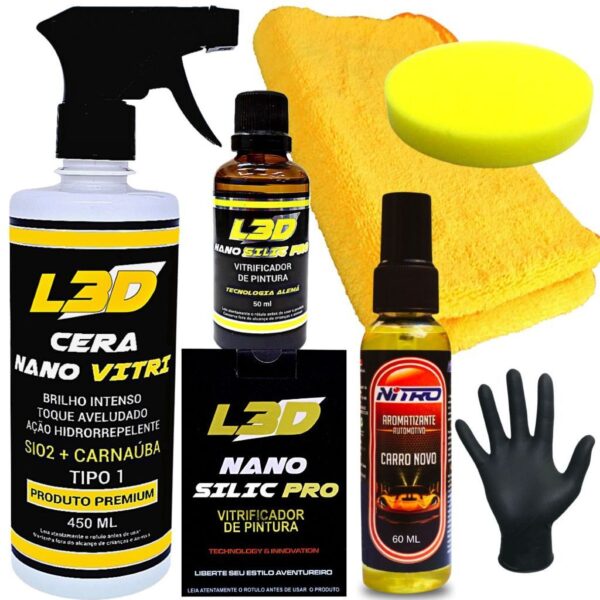 Cera Automotiva L3D Vitrificador Automotivo Aromatizante Premium Em Spray Flanela e Aplicador