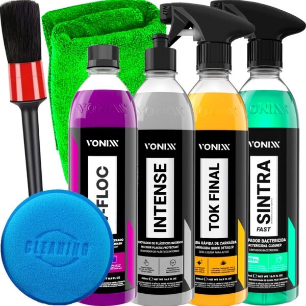 Kit Estética Automotiva Vonixx Lava Rápido Completo Sintra Cera Tok Final Intense Shampoo V-Floc Pincel Pano Aplicador